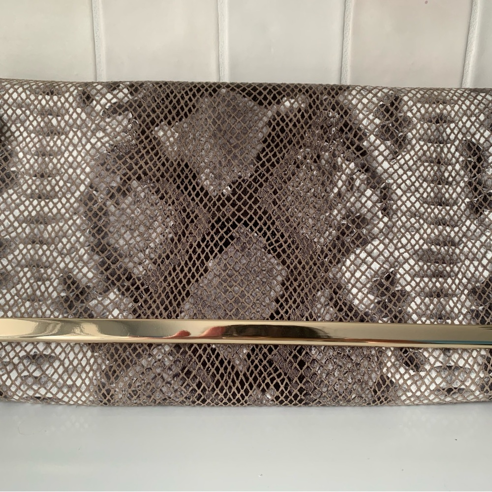 Chic Snakeskin Clutch with Gold Accent